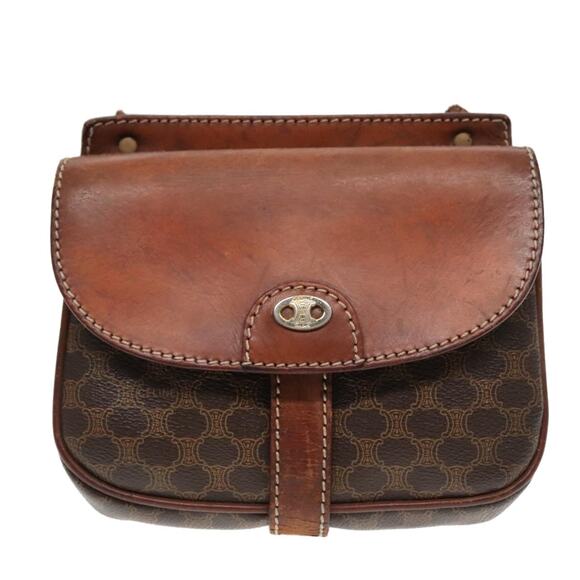 CELINE Macadam Canvas Shoulder Bag Pvc Leather Brown Gold - Picture 2 of 12